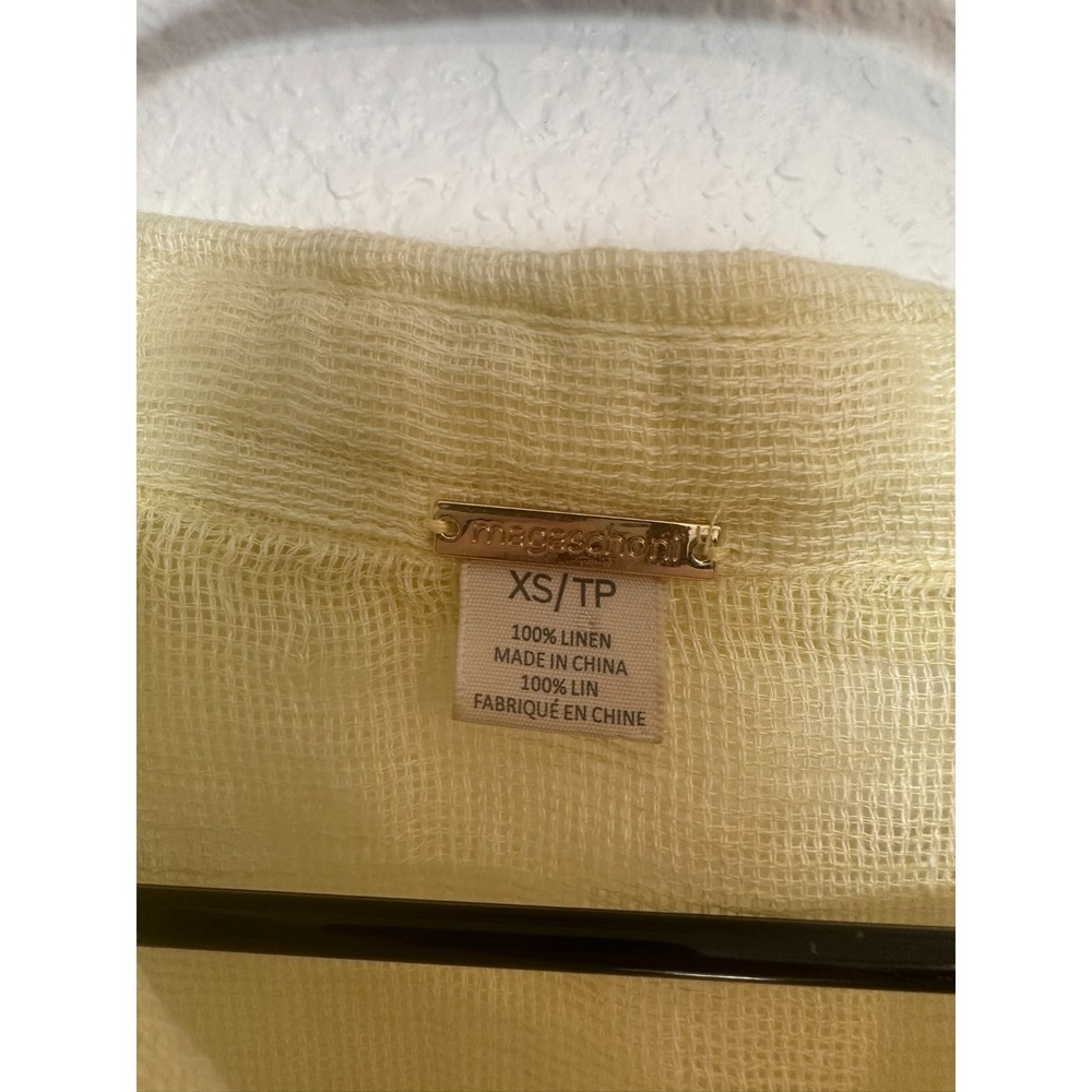 Magaschoni Yellow 100% Linen Open Knit Duster Tunic XS Coastal Beach Resort Boho - Picture 2 of 5